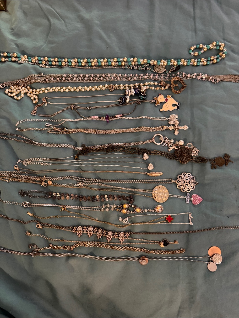 Silver Tone Multi-Style Women's Necklace Collection - Pink & Blue Accents